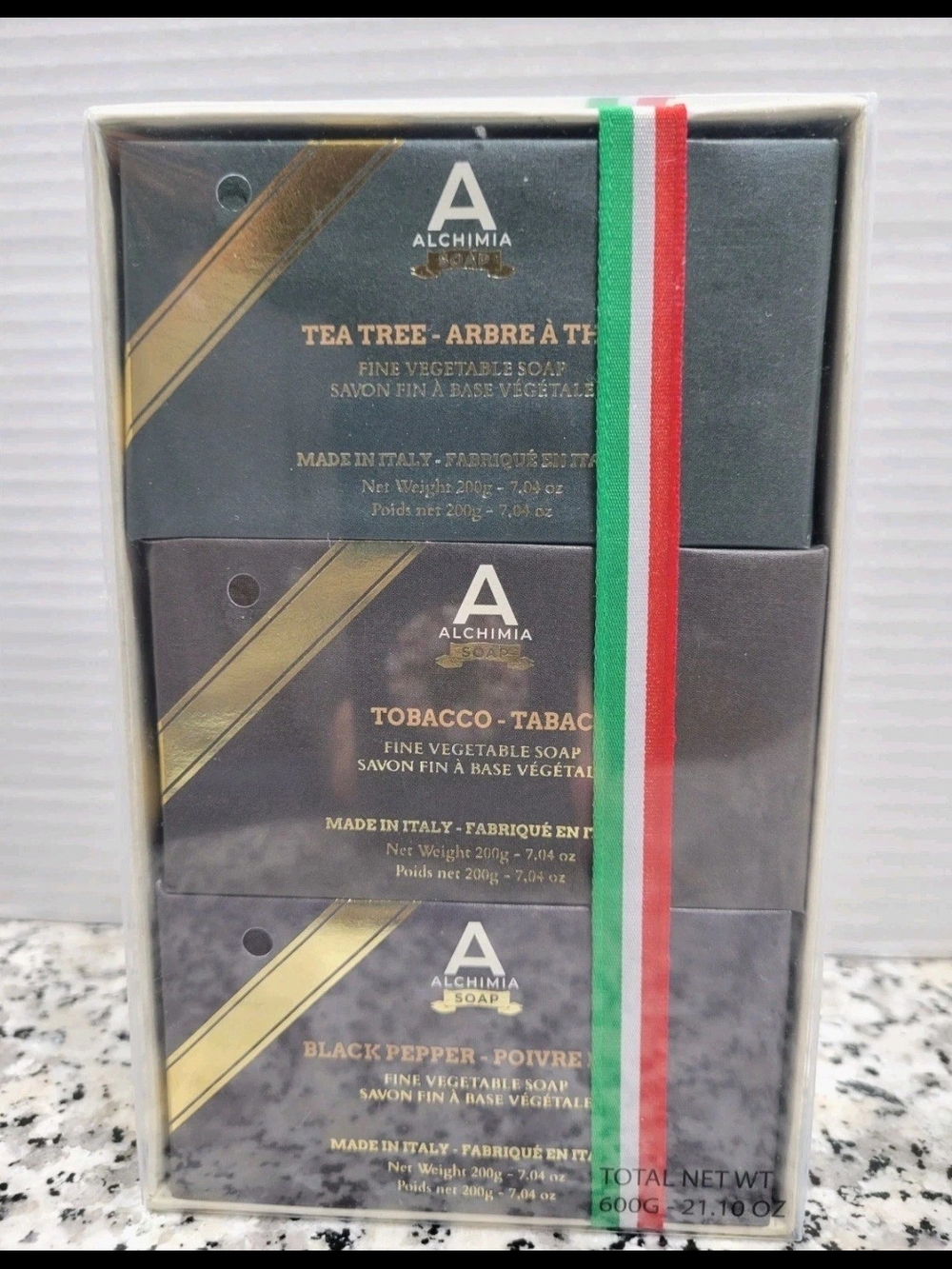 Alchimìa Men’s Tea Tree, Tobacco & Black Pepper Soap Trio - Black/Gray